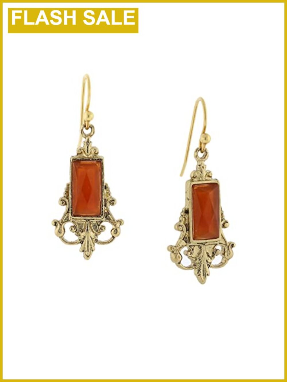 Gold-Tone Glass Baguette Wire Drop Earrings Filigree Dangle